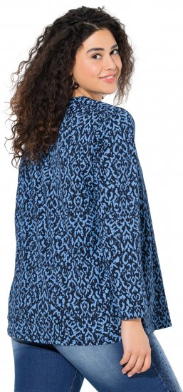 Ulla Popken Geometric Print 3/4 Sleeve Pleated Tee Navy Blue - Potlačené tričká pre ženy - 