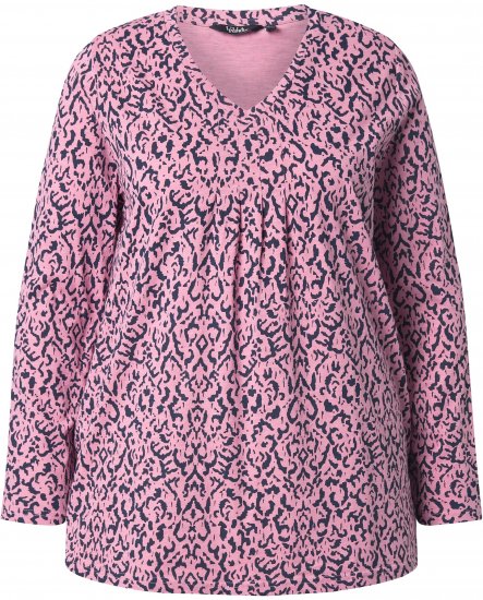 Ulla Popken Geometric Print 3/4 Sleeve Pleated Tee Raspberry - Potlačené tričká pre ženy - 
