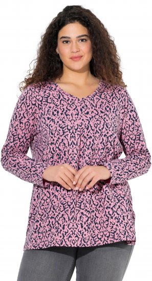 Ulla Popken Geometric Print 3/4 Sleeve Pleated Tee Raspberry - Potlačené tričká pre ženy - 