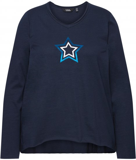 Ulla Popken Star Long Sleeve Graphic Tee Navy Blue - Potlačené tričká pre ženy - 