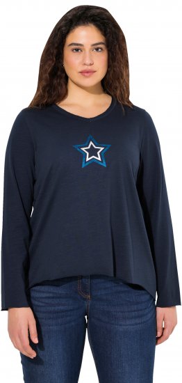 Ulla Popken Star Long Sleeve Graphic Tee Navy Blue - Potlačené tričká pre ženy - 
