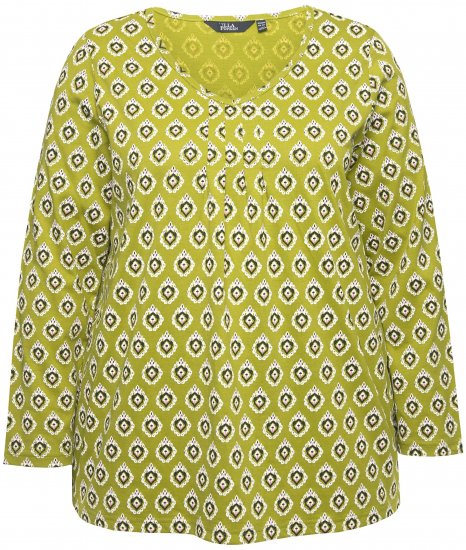 Ulla Popken Allover Graphic Long Sleeve Tee Avocado Green - Potlačené tričká pre ženy - 