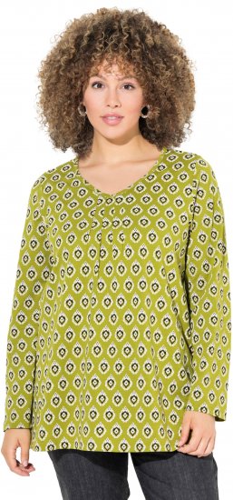 Ulla Popken Allover Graphic Long Sleeve Tee Avocado Green - Potlačené tričká pre ženy - 
