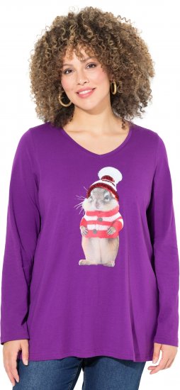 Ulla Popken Christmas Squirrel Long Sleeve Graphic Tee Dark Purple - Potlačené tričká pre ženy - 