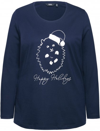 Ulla Popken Metallic Graphic Holiday Tee Navy - Potlačené tričká pre ženy - 