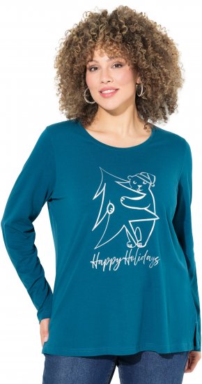 Ulla Popken Metallic Graphic Holiday Tee Teal - Potlačené tričká pre ženy - 