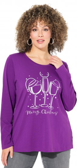 Ulla Popken Metallic Graphic Holiday Tee Dark Purple - Potlačené tričká pre ženy - 
