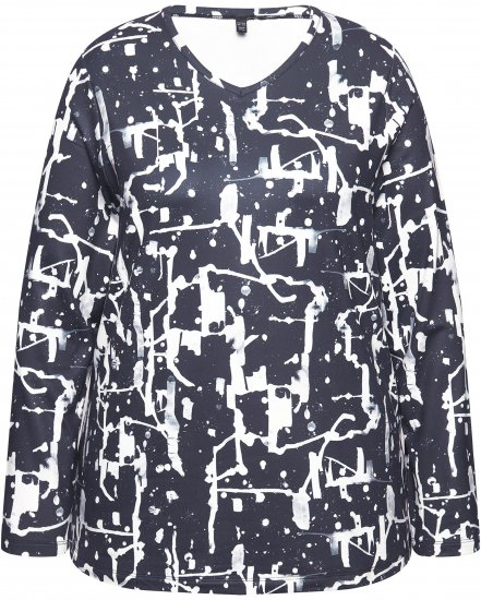 Ulla Popken Quick Drying Abstract Print Tee Black - Potlačené tričká pre ženy - 