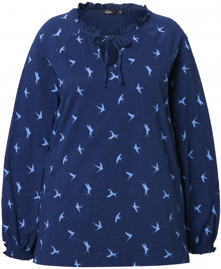 Ulla Popken Swallow Print Long Sleeve Tee Ink Blue - Potlačené tričká pre ženy - 
