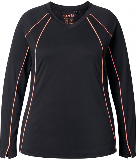 Ulla Popken UPF 50+ Contrast Piping Long Sleeve Tee Black - Potlačené tričká pre ženy - 