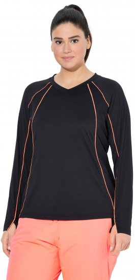 Ulla Popken UPF 50+ Contrast Piping Long Sleeve Tee Black - Potlačené tričká pre ženy - 