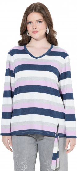 Ulla Popken Striped Knotted Hem Long Sleeve Tee Lavender - Potlačené tričká pre ženy - 
