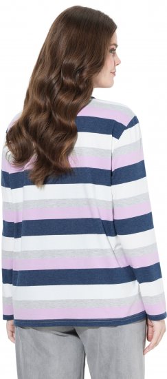 Ulla Popken Striped Knotted Hem Long Sleeve Tee Lavender - Potlačené tričká pre ženy - 