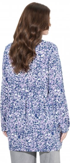 Ulla Popken Allover Printed Pleated Long Sleeve Tee Dark Blue - Potlačené tričká pre ženy - 