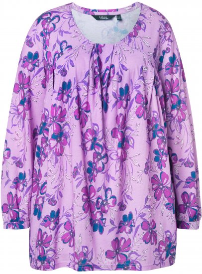 Ulla Popken Allover Printed Pleated Long Sleeve Tee Lavender - Potlačené tričká pre ženy - 