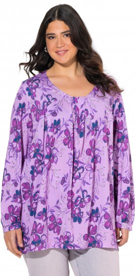 Ulla Popken Allover Printed Pleated Long Sleeve Tee Lavender - Potlačené tričká pre ženy - 