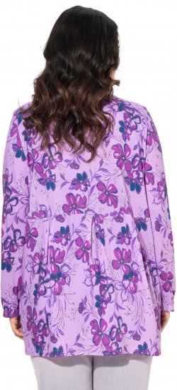 Ulla Popken Allover Printed Pleated Long Sleeve Tee Lavender - Potlačené tričká pre ženy - 