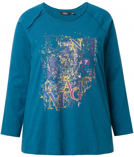 Ulla Popken Inverted Seam Long Sleeve Graphic Tee Teal - Potlačené tričká pre ženy - 