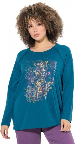 Ulla Popken Inverted Seam Long Sleeve Graphic Tee Teal - Potlačené tričká pre ženy - 