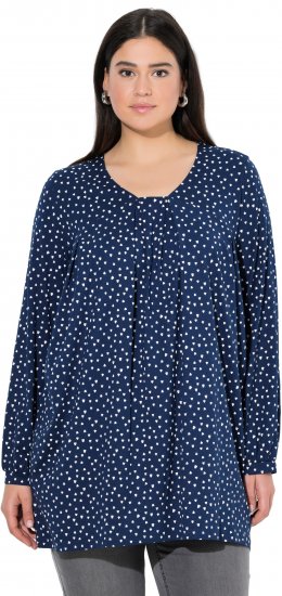 Ulla Popken Pleated Confetti Print Long Sleeve Tee Ink Blue - Potlačené tričká pre ženy - 