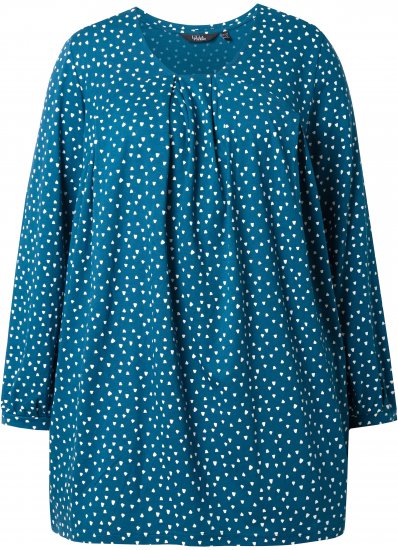 Ulla Popken Pleated Confetti Print Long Sleeve Tee Teal - Potlačené tričká pre ženy - 