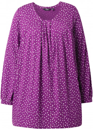 Ulla Popken Pleated Confetti Print Long Sleeve Tee Light Plum - Potlačené tričká pre ženy - 