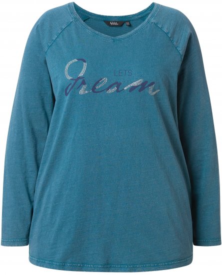 Ulla Popken Dream Rhinestone Lettering Long Sleeve Tee Teal - Potlačené tričká pre ženy - 
