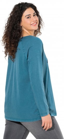 Ulla Popken Dream Rhinestone Lettering Long Sleeve Tee Teal - Potlačené tričká pre ženy - 