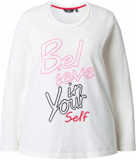 Ulla Popken Motivational Graphic Long Sleeve Tee Off-White - Potlačené tričká pre ženy - 