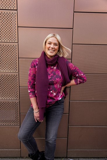 Ulla Popken Abstract Print Long Sleeve Tee Dark Ruby - Potlačené tričká pre ženy - 