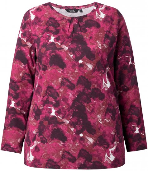 Ulla Popken Abstract Print Long Sleeve Tee Dark Ruby - Potlačené tričká pre ženy - 