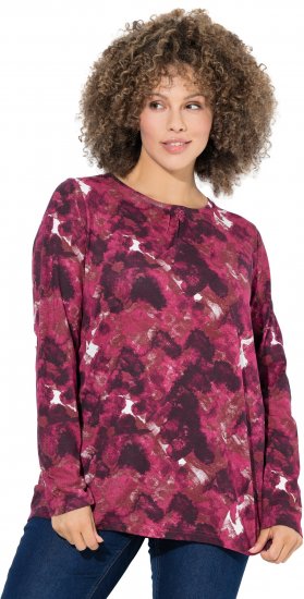 Ulla Popken Abstract Print Long Sleeve Tee Dark Ruby - Potlačené tričká pre ženy - 