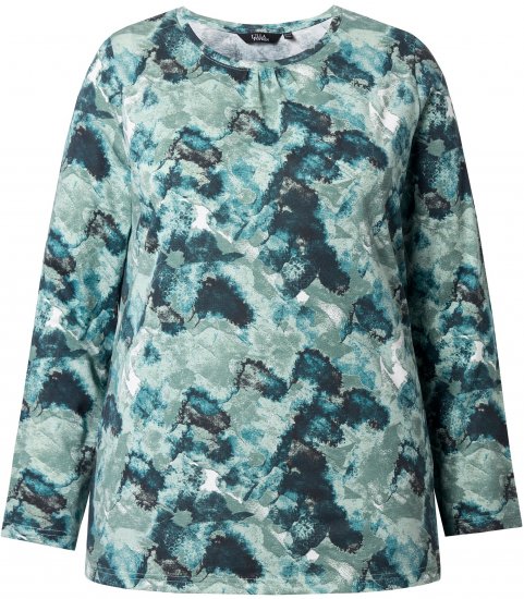 Ulla Popken Abstract Print Long Sleeve Tee Teal Green - Potlačené tričká pre ženy - 