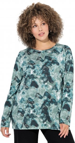 Ulla Popken Abstract Print Long Sleeve Tee Teal Green - Potlačené tričká pre ženy - 