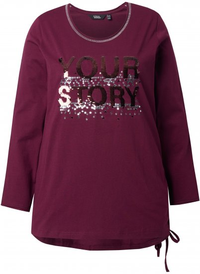 Ulla Popken Your Story Sequined Long Sleeve Tunic Tee Dark Ruby - Potlačené tričká pre ženy - 