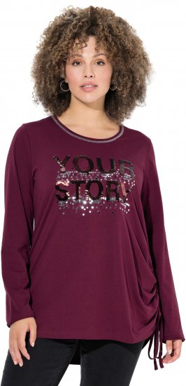 Ulla Popken Your Story Sequined Long Sleeve Tunic Tee Dark Ruby - Potlačené tričká pre ženy - 