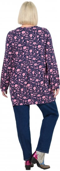 Ulla Popken Pleated Long Sleeve Floral Knit Tunic Ink Blue - Potlačené tričká pre ženy - 