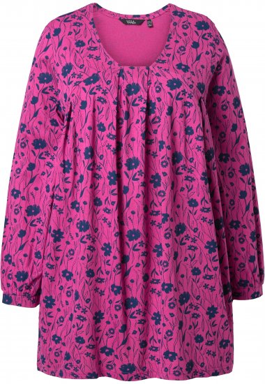 Ulla Popken Pleated Long Sleeve Floral Knit Tunic Summer Berry - Potlačené tričká pre ženy - 