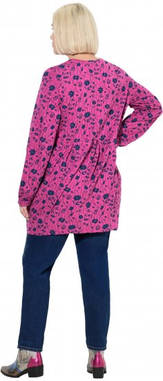 Ulla Popken Pleated Long Sleeve Floral Knit Tunic Summer Berry - Potlačené tričká pre ženy - 
