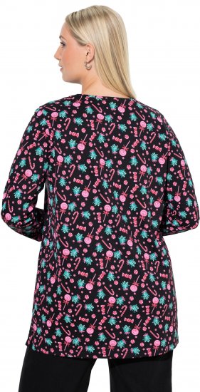 Ulla Popken Peppermint Tree V-Neck Holiday Cotton Long Sleeve Knit Tunic Black - Potlačené tričká pre ženy - 