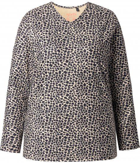 Ulla Popken Leopard Print Long Sleeve Ski Tee Black - Potlačené tričká pre ženy - 
