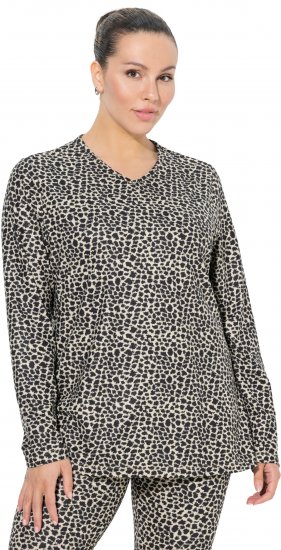 Ulla Popken Leopard Print Long Sleeve Ski Tee Black - Potlačené tričká pre ženy - 