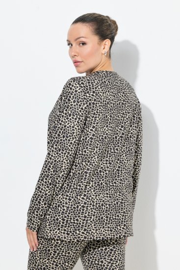 Ulla Popken Leopard Print Long Sleeve Ski Tee Black - Potlačené tričká pre ženy - 
