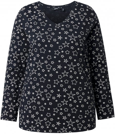 Ulla Popken Allover Printed Long Sleeve Tee Black - Potlačené tričká pre ženy - 