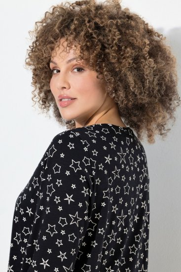 Ulla Popken Allover Printed Long Sleeve Tee Black - Potlačené tričká pre ženy - Dámske tričká s potlačou