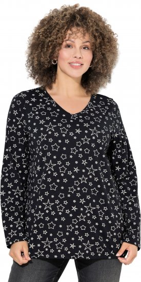 Ulla Popken Allover Printed Long Sleeve Tee Black - Potlačené tričká pre ženy - 