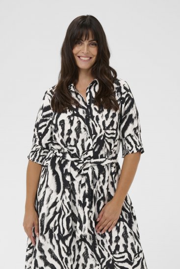 Kaffe Curve Alia Shirt Dress Black Chalk Animal - Midi šaty - 