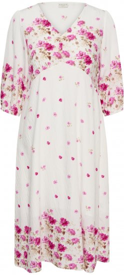 Kaffe Curve Rosa Midi Dress White Rose Border Flower - Šaty - 