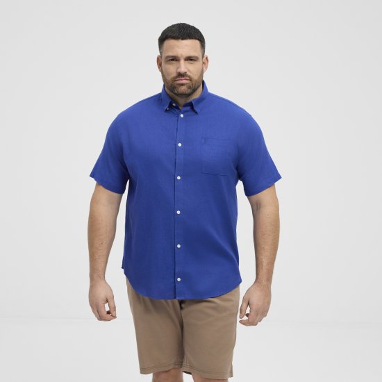 North Latitude Shirt Linen Cotton Short Sleeve Blue - Košele - Košele 2XL-10XL