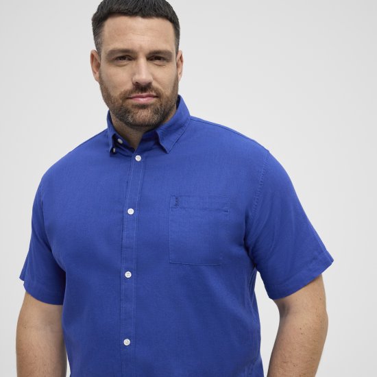 North Latitude Shirt Linen Cotton Short Sleeve Blue - Košele - Košele 2XL-10XL
